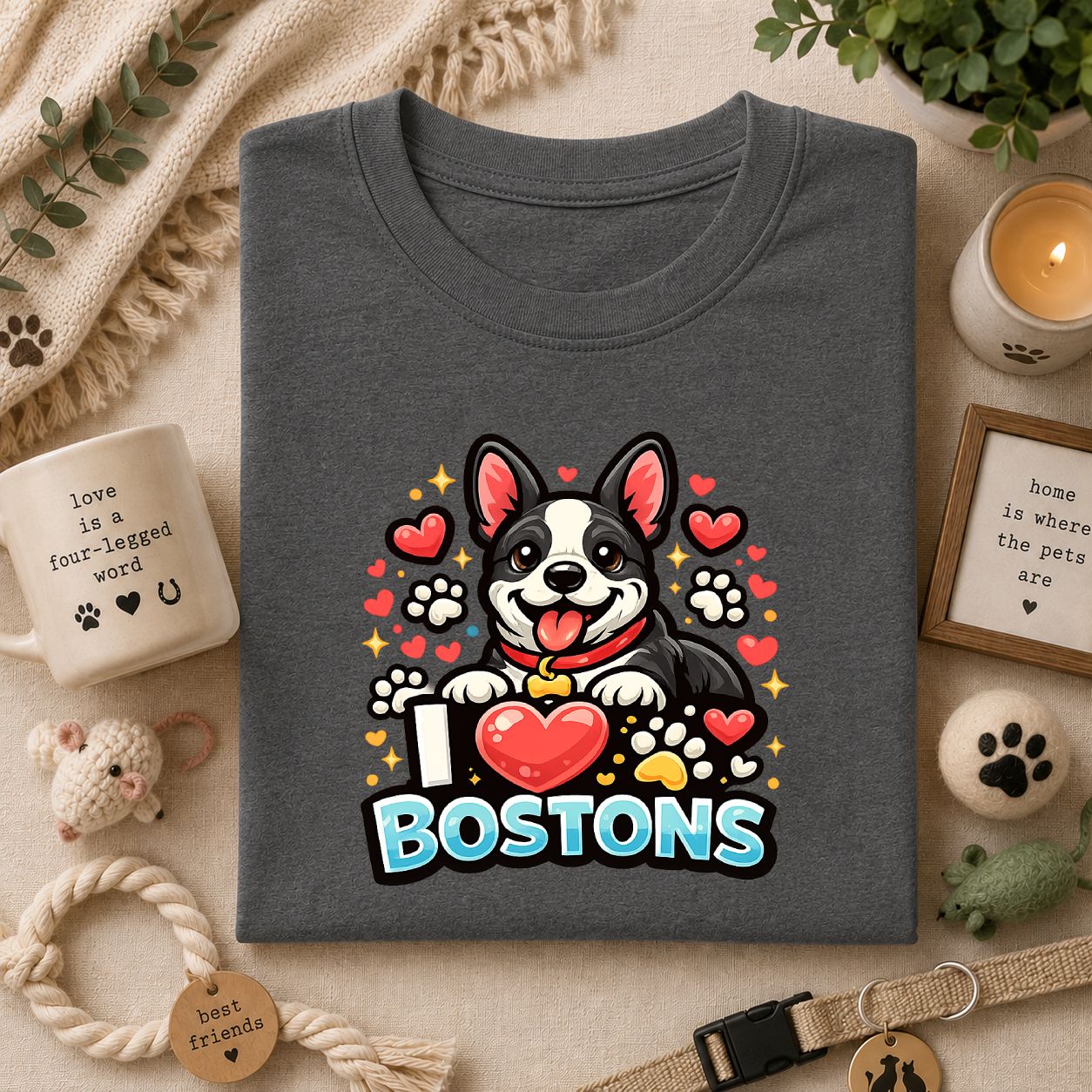 Boston Terrier T-Shirt — Cute "I ♥ Bostons" Dog Lover Tee