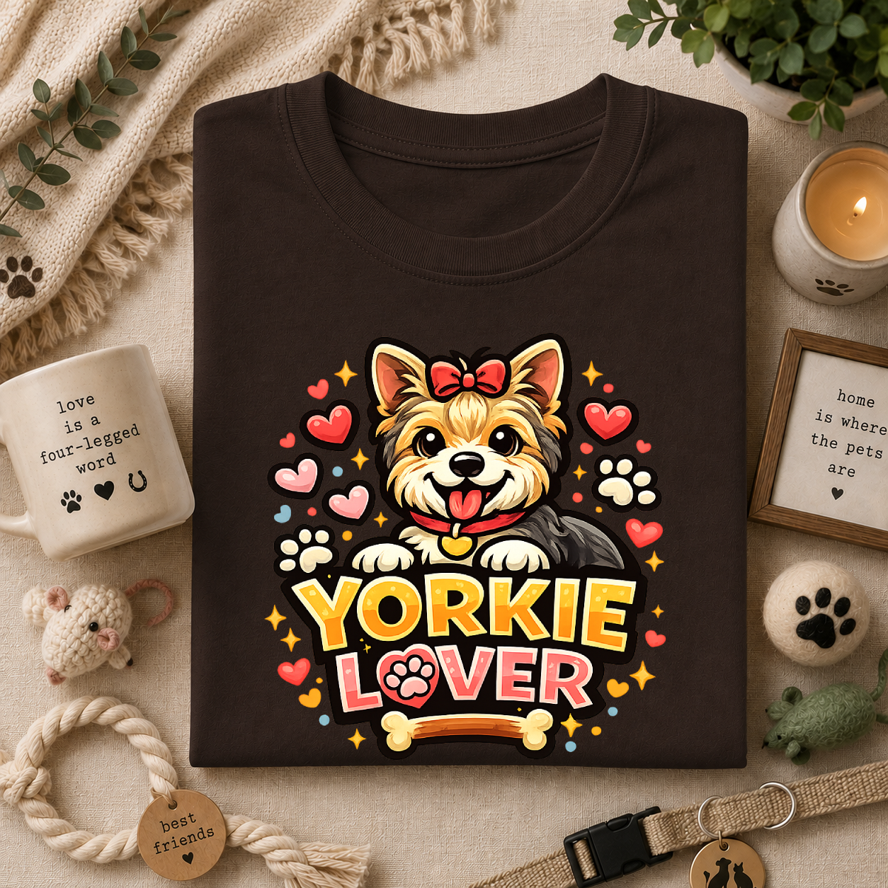 Yorkie Lover T-Shirt — Cute Yorkshire Terrier Paw & Heart Graphic