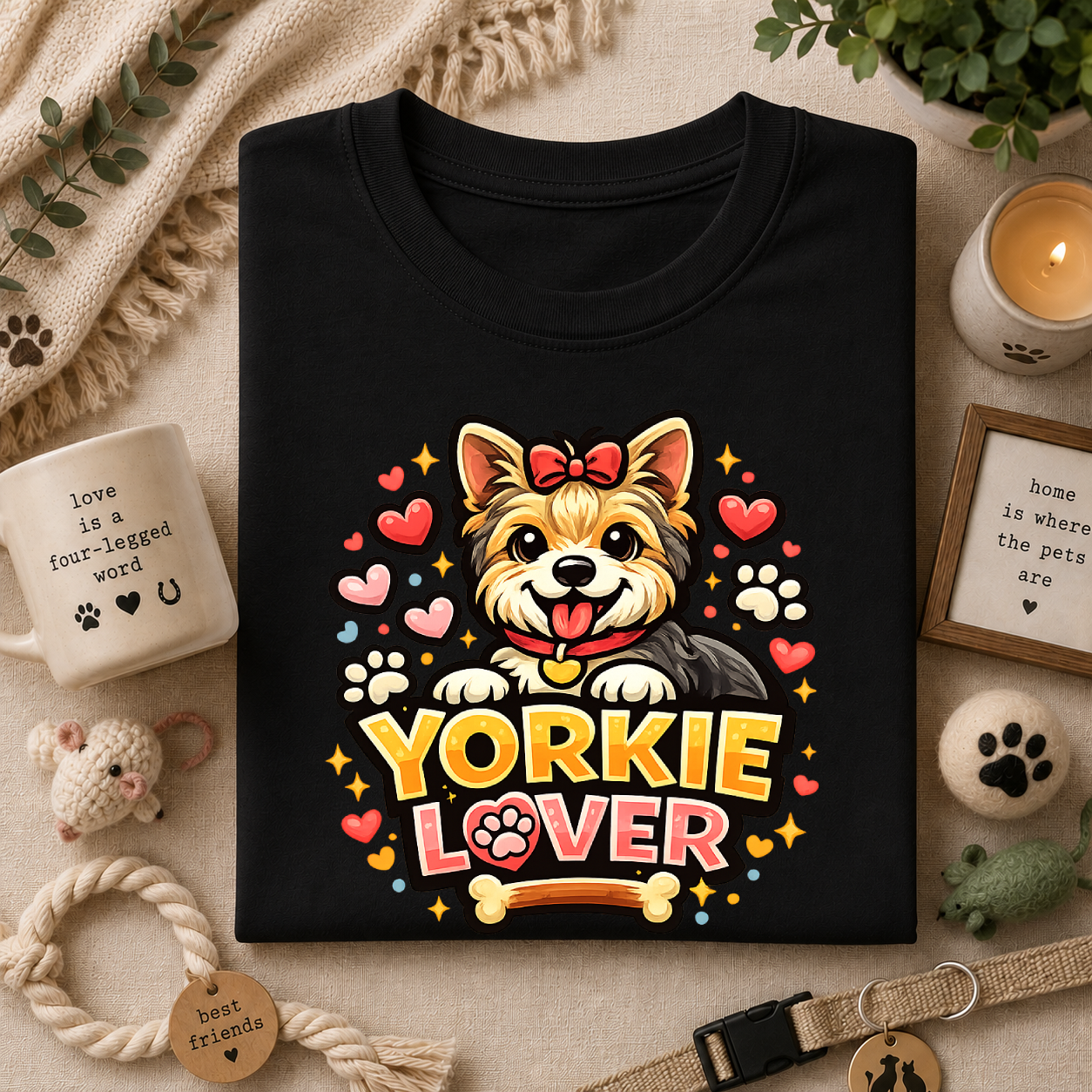 Yorkie Lover T-Shirt — Cute Yorkshire Terrier Paw & Heart Graphic