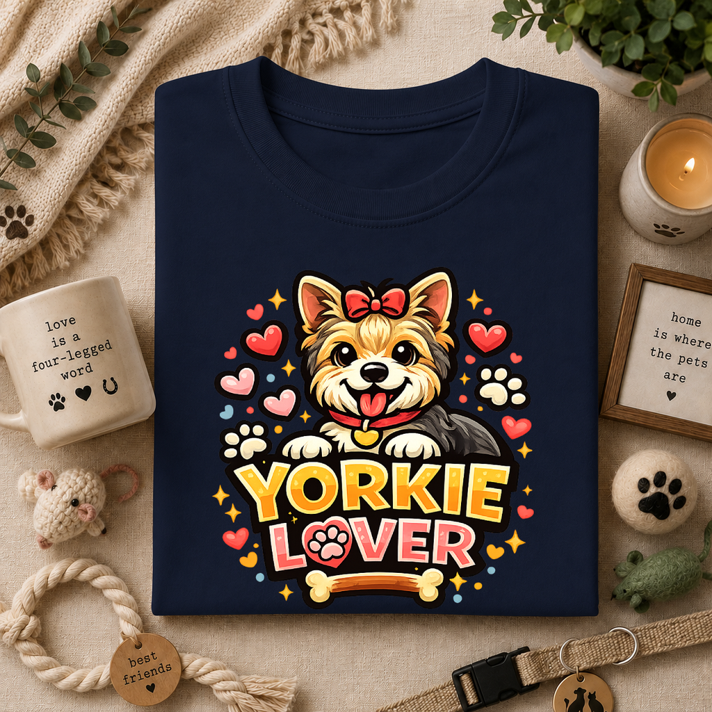 Yorkie Lover T-Shirt — Cute Yorkshire Terrier Paw & Heart Graphic