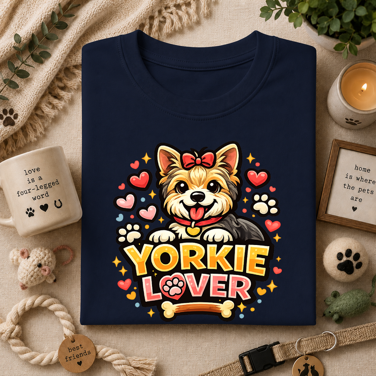 Yorkie Lover T-Shirt — Cute Yorkshire Terrier Paw & Heart Graphic