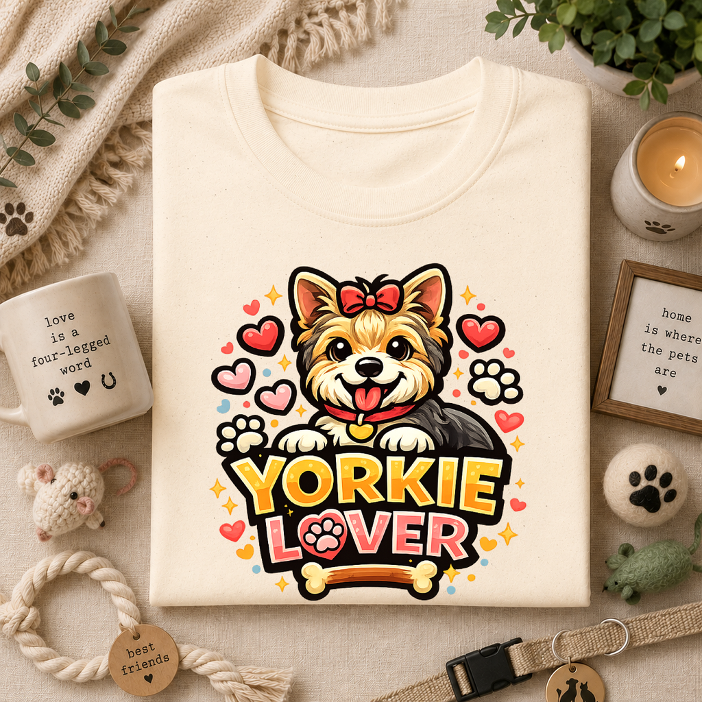 Yorkie Lover T-Shirt — Cute Yorkshire Terrier Paw & Heart Graphic