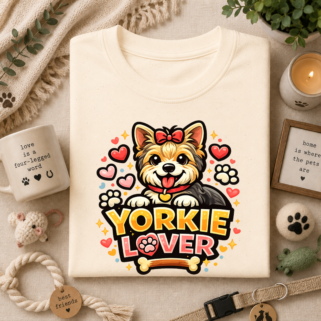 Yorkie Lover T-Shirt — Cute Yorkshire Terrier Paw & Heart Graphic