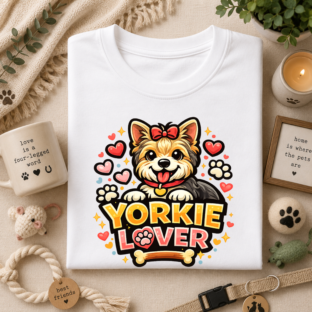 Yorkie Lover T-Shirt — Cute Yorkshire Terrier Paw & Heart Graphic