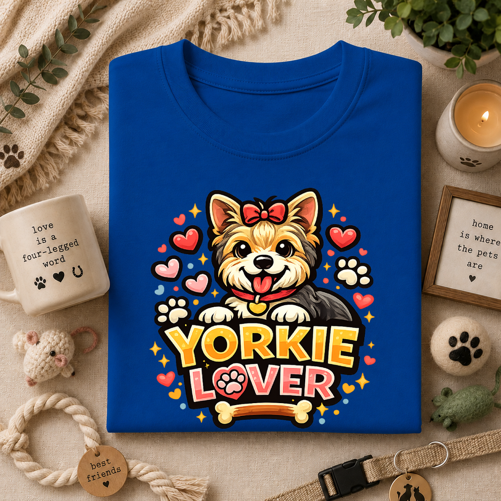 Yorkie Lover T-Shirt — Cute Yorkshire Terrier Paw & Heart Graphic