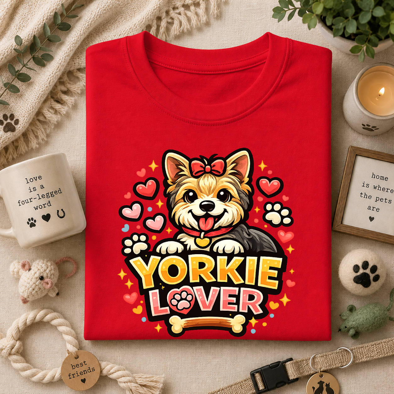 Yorkie Lover T-Shirt — Cute Yorkshire Terrier Paw & Heart Graphic