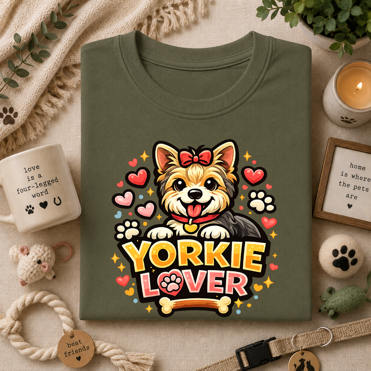 Yorkie Lover T-Shirt — Cute Yorkshire Terrier Paw & Heart Graphic