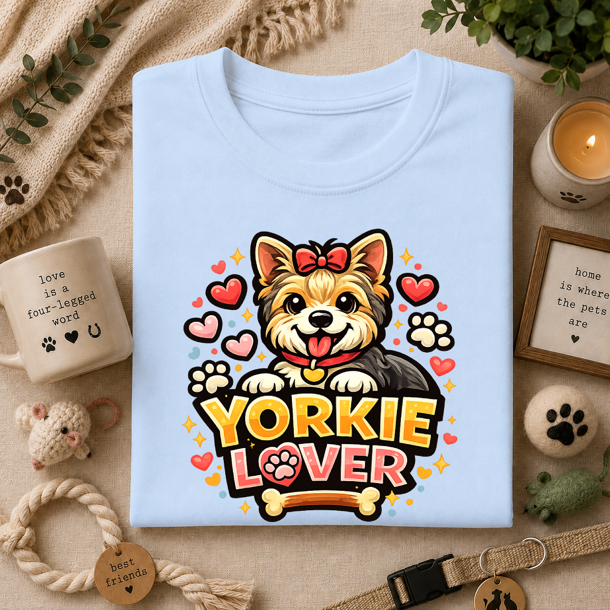 Yorkie Lover T-Shirt — Cute Yorkshire Terrier Paw & Heart Graphic