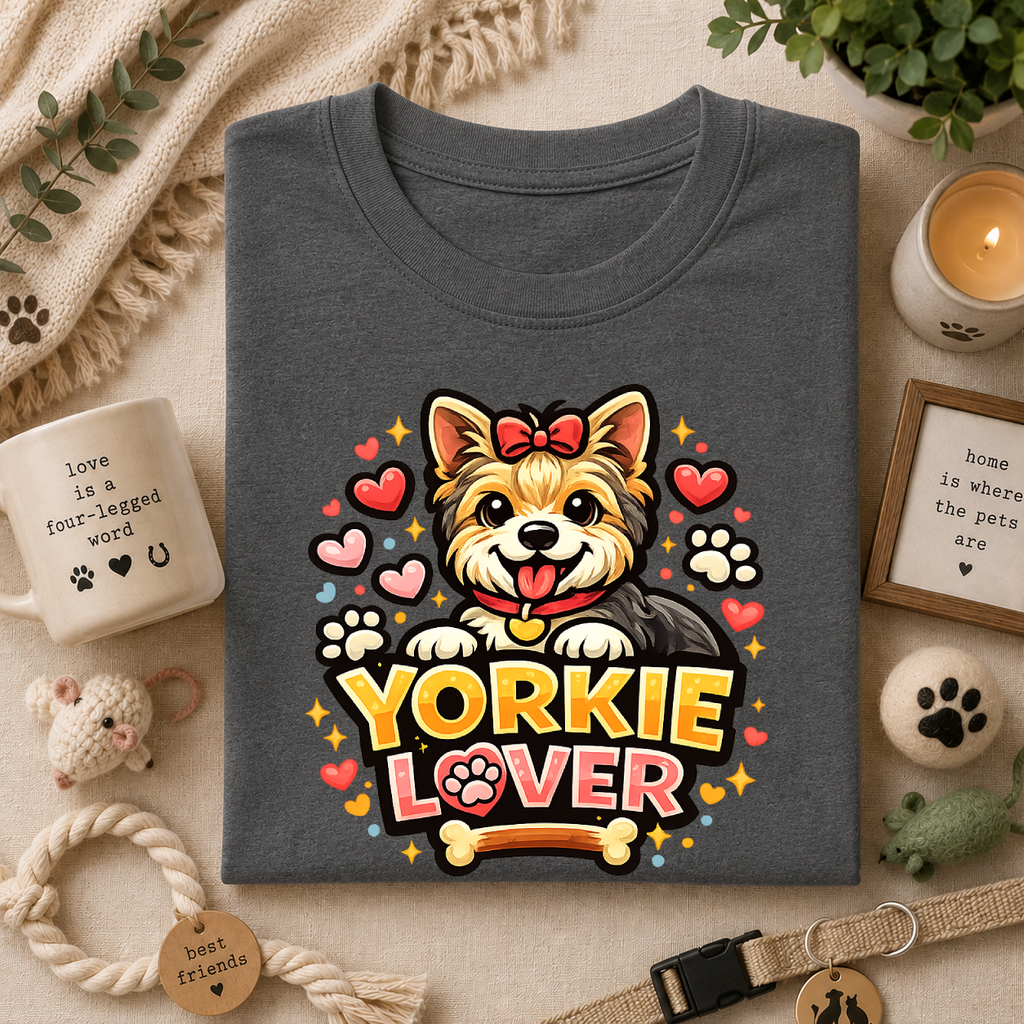 Yorkie Lover T-Shirt — Cute Yorkshire Terrier Paw & Heart Graphic