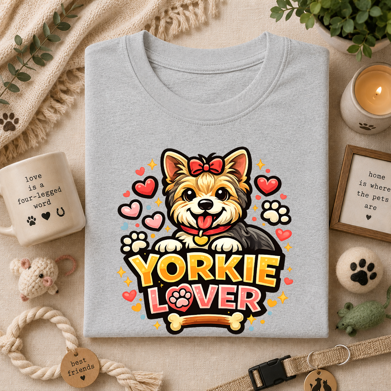 Yorkie Lover T-Shirt — Cute Yorkshire Terrier Paw & Heart Graphic