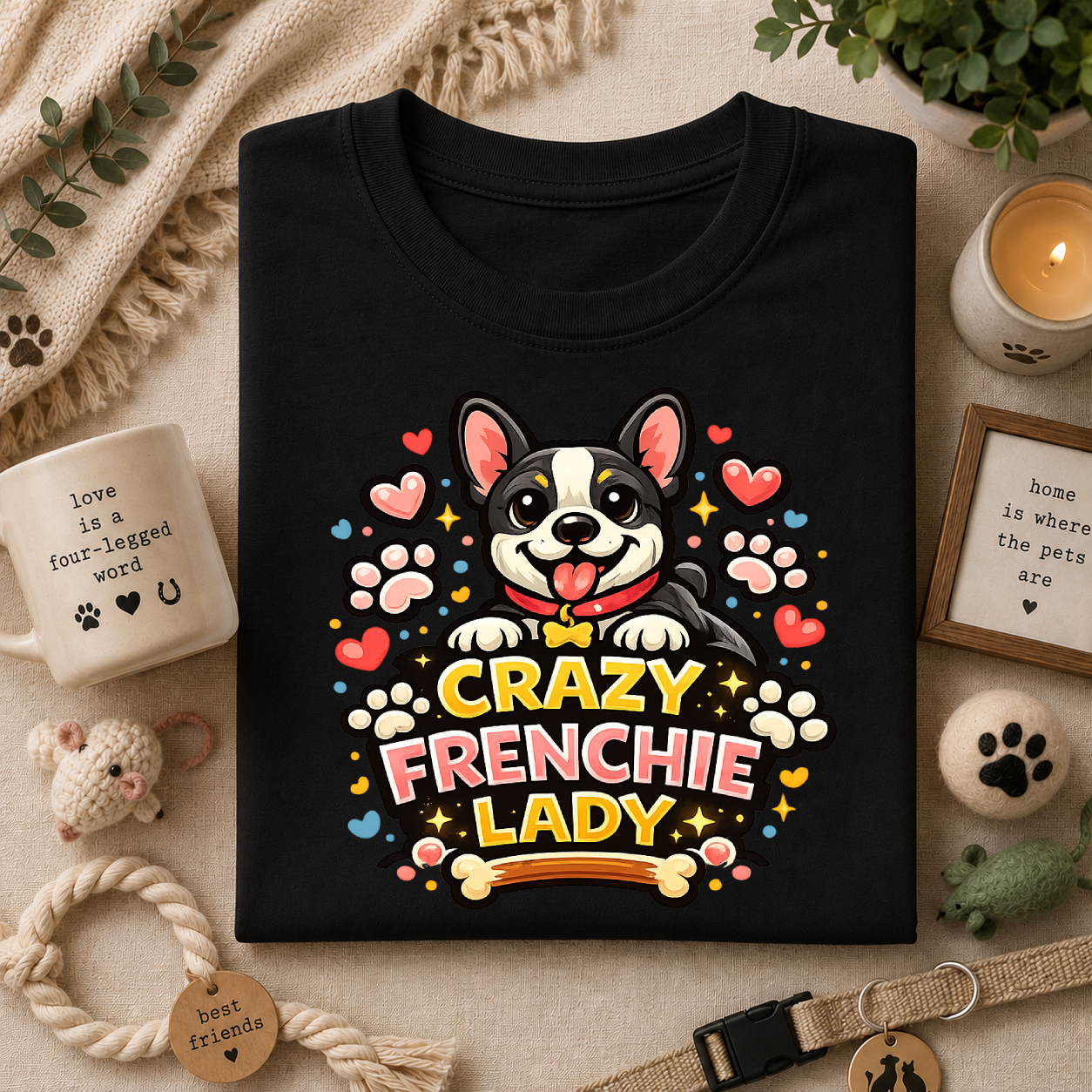 Crazy Frenchie Lady - Cute French Bulldog Graphic Tee