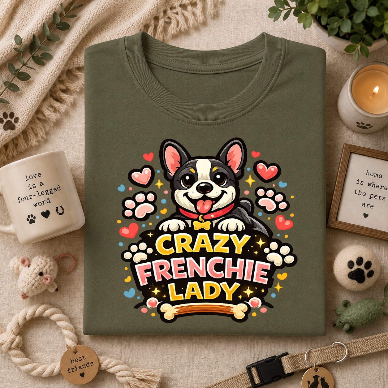 Crazy Frenchie Lady - Cute French Bulldog Graphic Tee