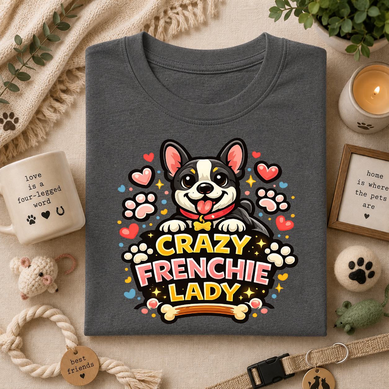 Crazy Frenchie Lady - Cute French Bulldog Graphic Tee