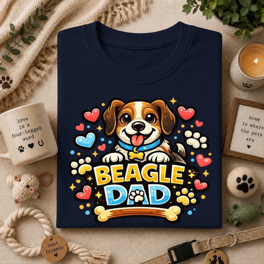 Beagle Dad T‑Shirt — Cute Cartoon Beagle Father Dog Tee
