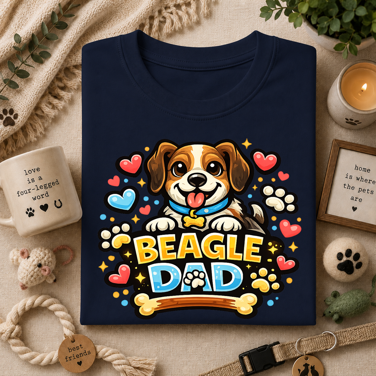 Beagle Dad T‑Shirt — Cute Cartoon Beagle Father Dog Tee