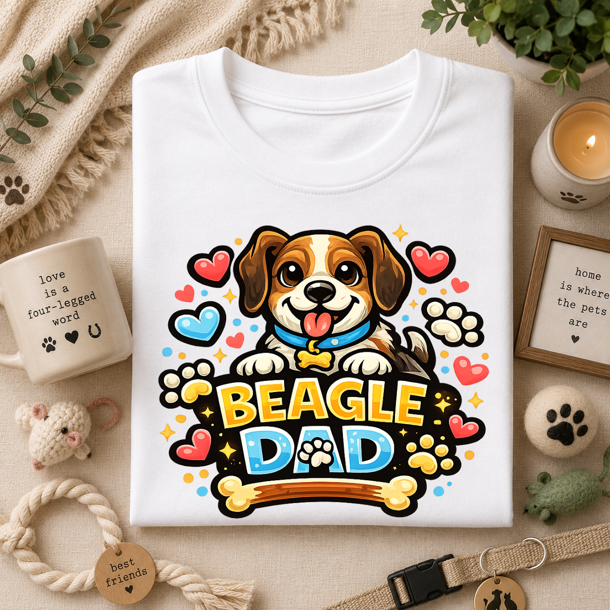 Beagle Dad T‑Shirt — Cute Cartoon Beagle Father Dog Tee