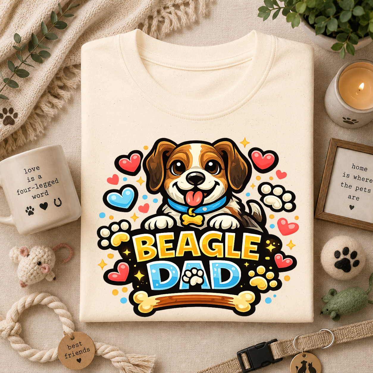 Beagle Dad T‑Shirt — Cute Cartoon Beagle Father Dog Tee