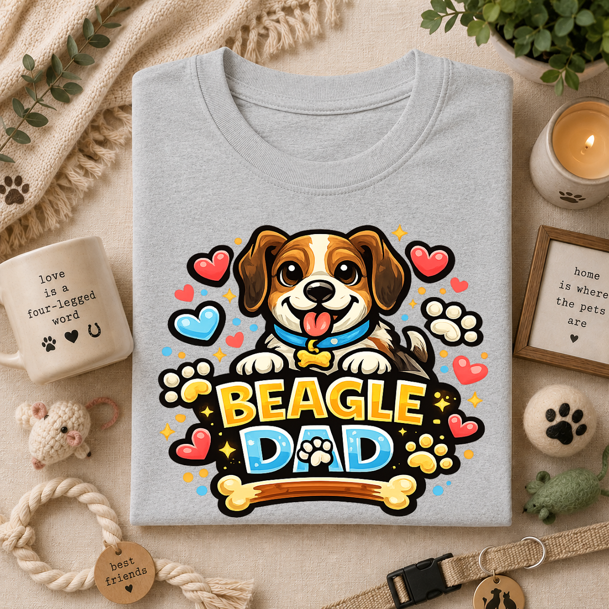 Beagle Dad T‑Shirt — Cute Cartoon Beagle Father Dog Tee