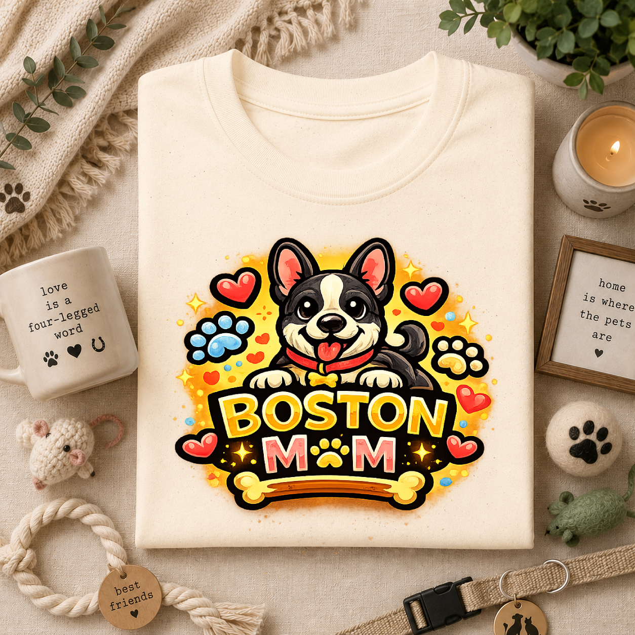 Boston Mom T‑Shirt — Cute Boston Terrier Dog Mom Design
