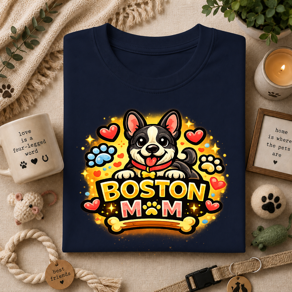 Boston Mom T‑Shirt — Cute Boston Terrier Dog Mom Design