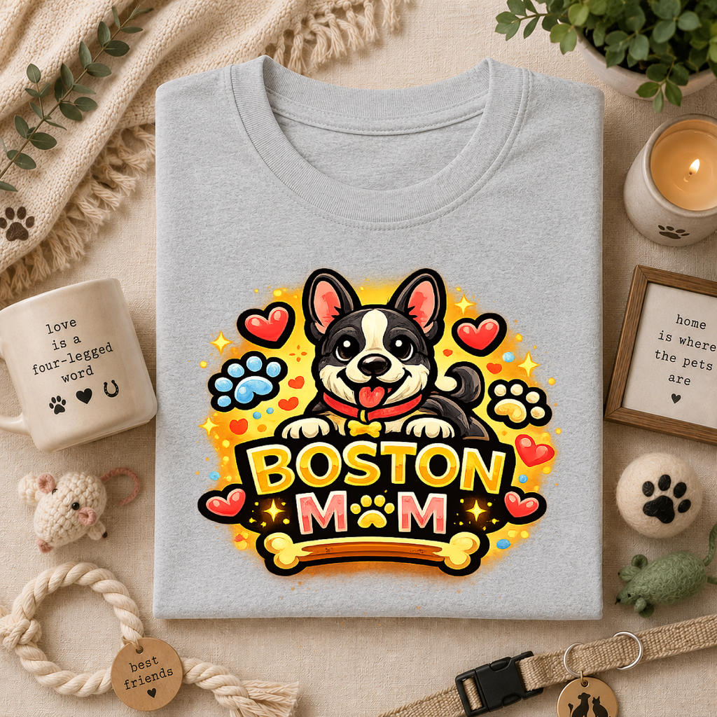Boston Mom T‑Shirt — Cute Boston Terrier Dog Mom Design