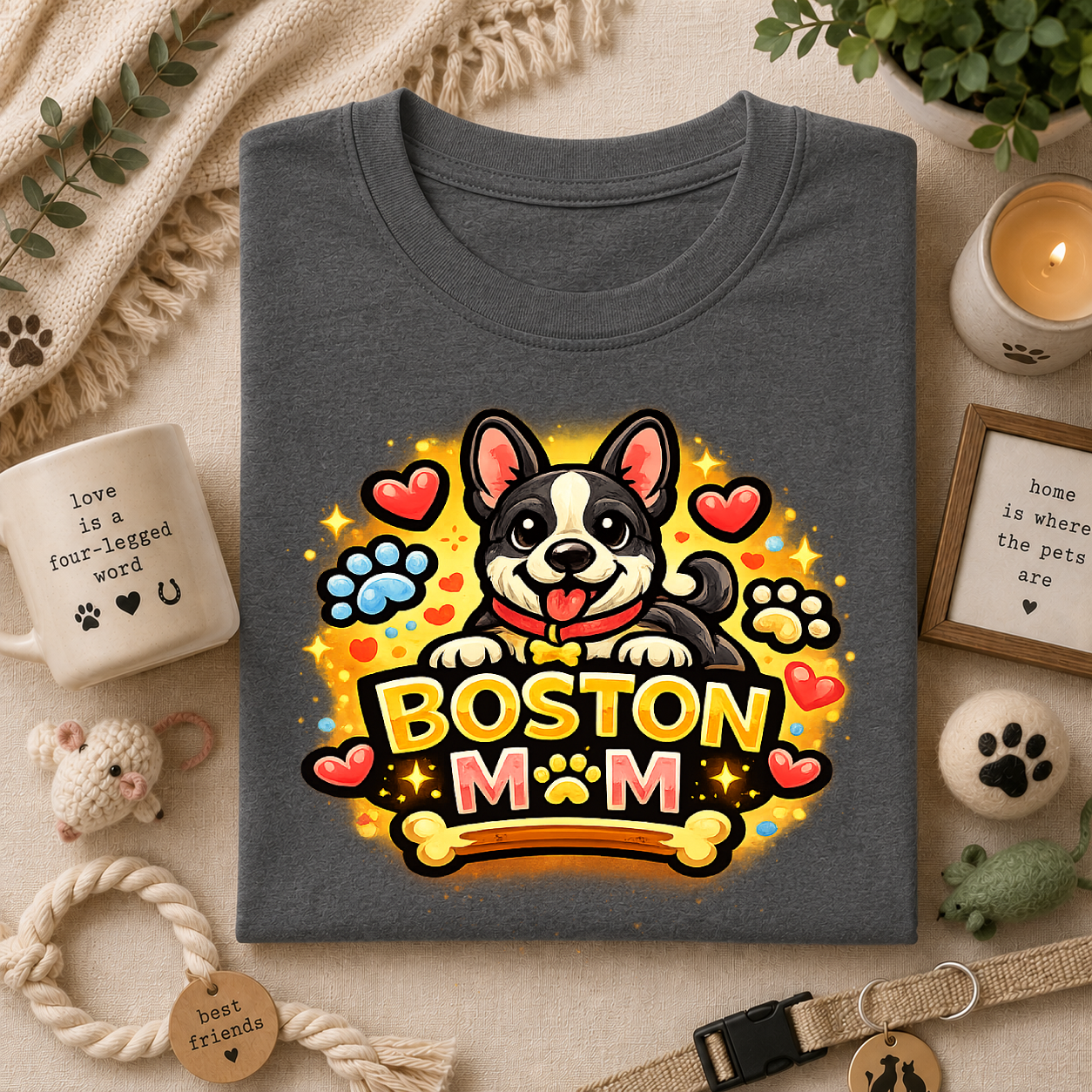 Boston Mom T‑Shirt — Cute Boston Terrier Dog Mom Design