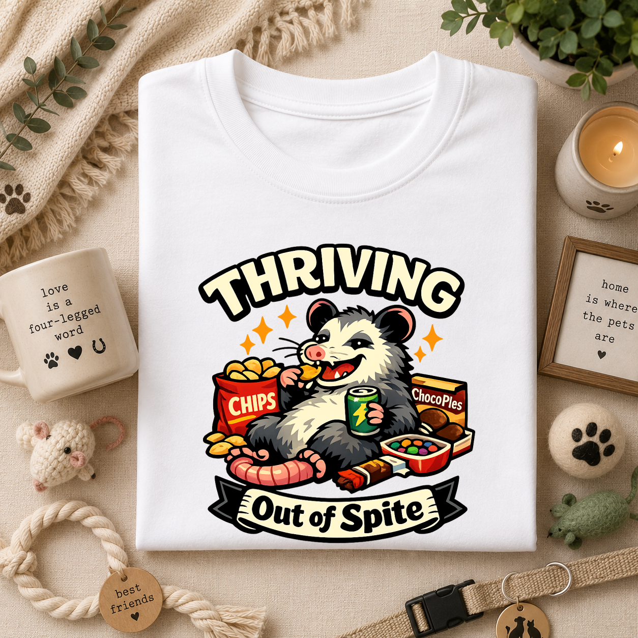 Thriving Possum T-Shirt — "Thriving Out of Spite" Funny Snack-Loving Design