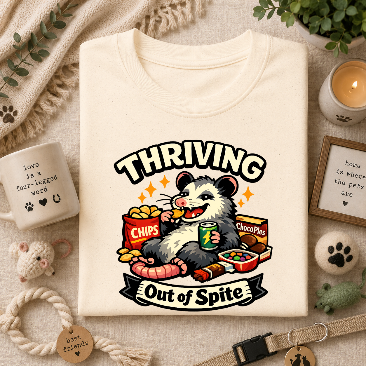Thriving Possum T-Shirt — "Thriving Out of Spite" Funny Snack-Loving Design
