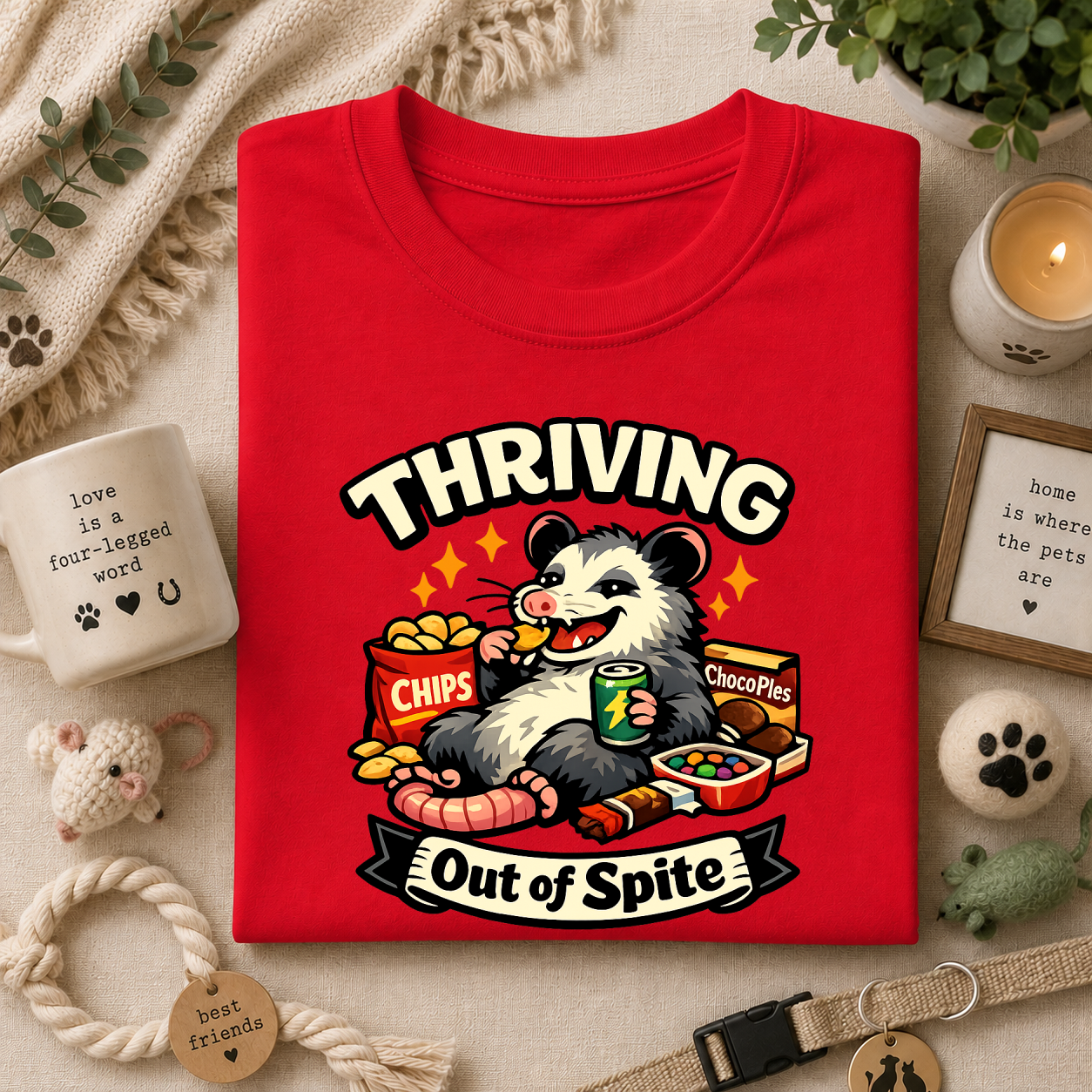 Thriving Possum T-Shirt — "Thriving Out of Spite" Funny Snack-Loving Design