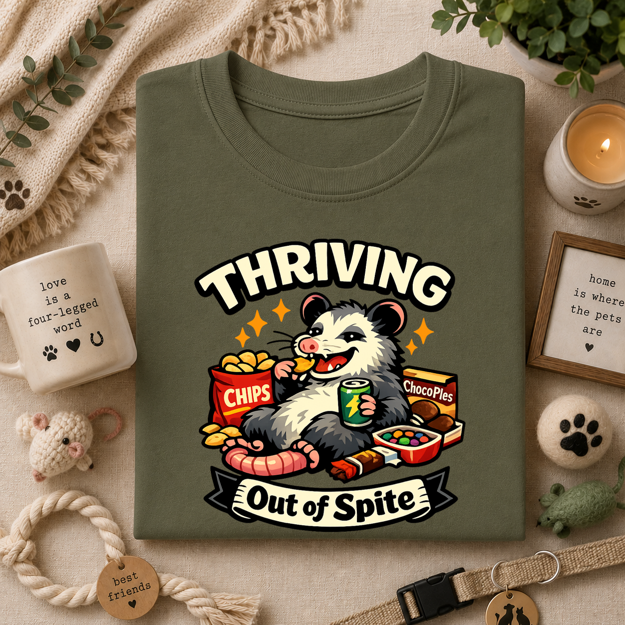 Thriving Possum T-Shirt — "Thriving Out of Spite" Funny Snack-Loving Design