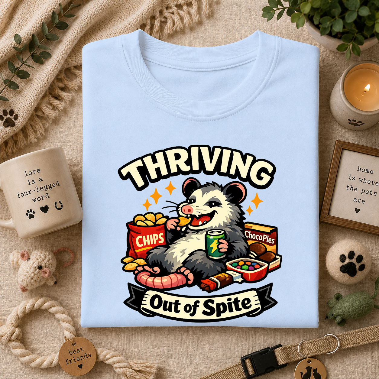 Thriving Possum T-Shirt — "Thriving Out of Spite" Funny Snack-Loving Design