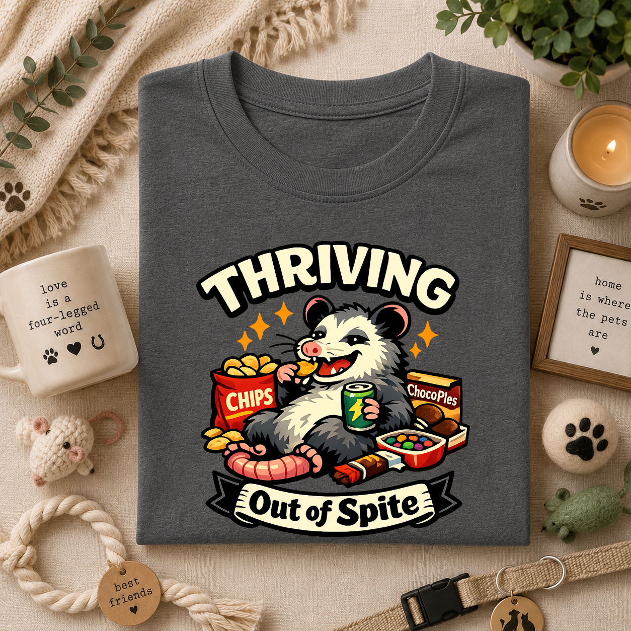 Thriving Possum T-Shirt — "Thriving Out of Spite" Funny Snack-Loving Design
