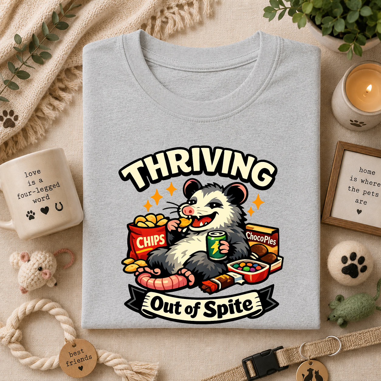 Thriving Possum T-Shirt — "Thriving Out of Spite" Funny Snack-Loving Design