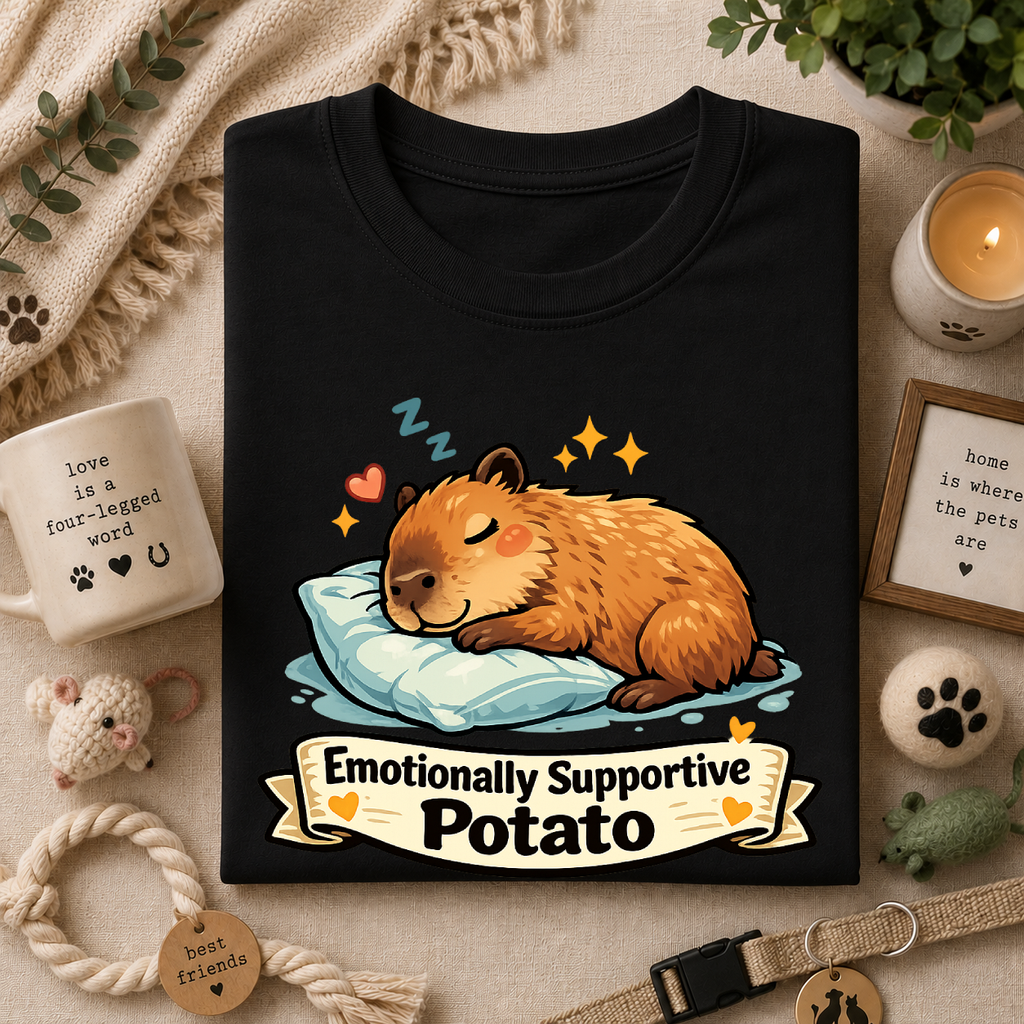 Emotionally Supportive Potato T-Shirt — Cute Sleeping Capybara Design