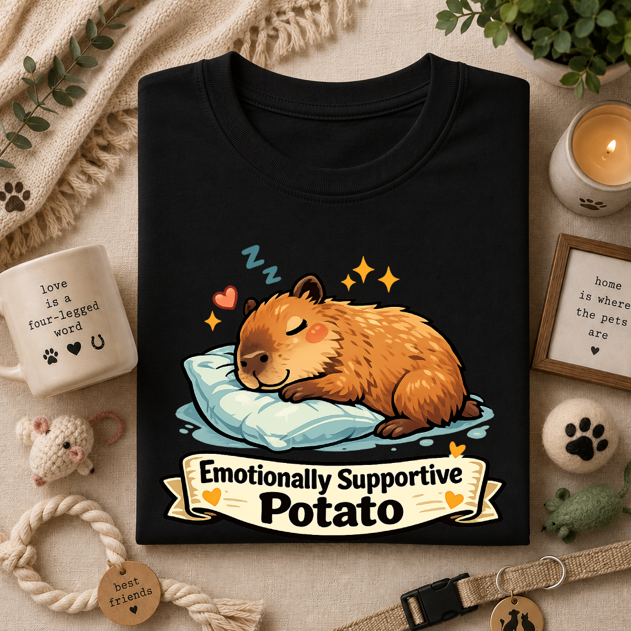 Emotionally Supportive Potato T-Shirt — Cute Sleeping Capybara Design