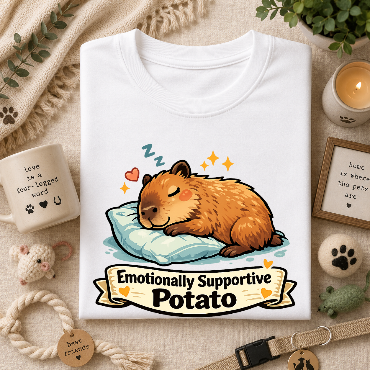 Emotionally Supportive Potato T-Shirt — Cute Sleeping Capybara Design