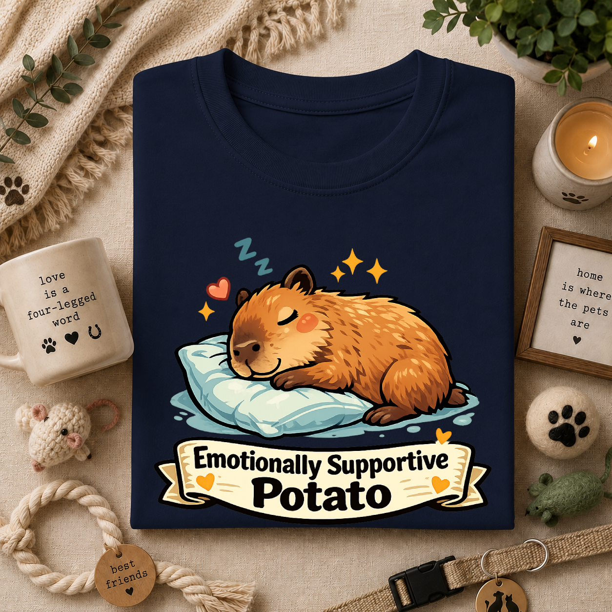 Emotionally Supportive Potato T-Shirt — Cute Sleeping Capybara Design