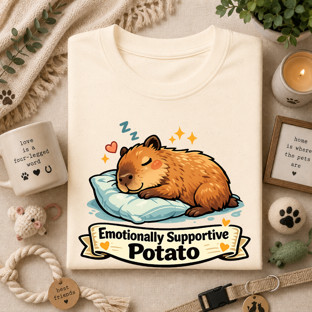 Emotionally Supportive Potato T-Shirt — Cute Sleeping Capybara Design