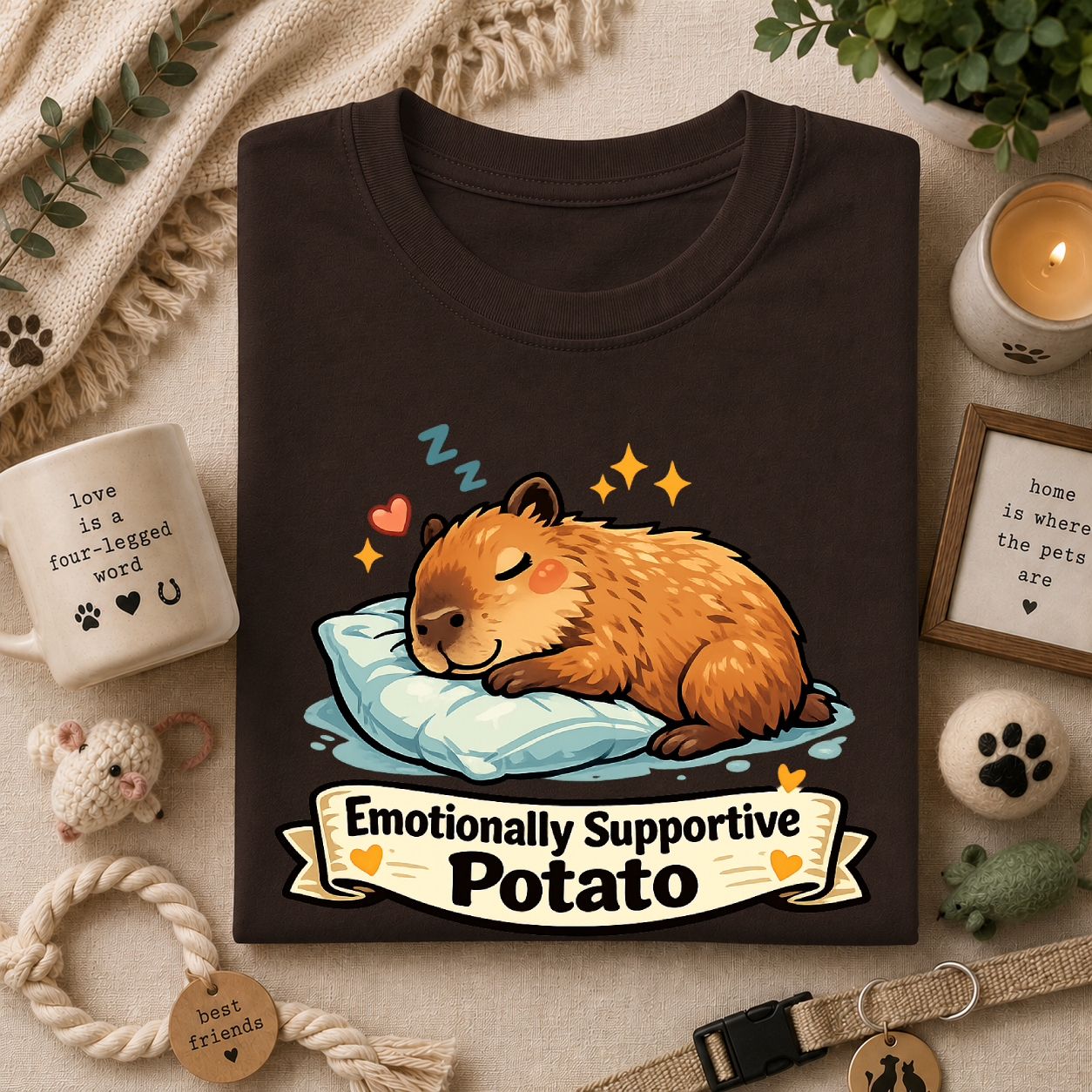 Emotionally Supportive Potato T-Shirt — Cute Sleeping Capybara Design