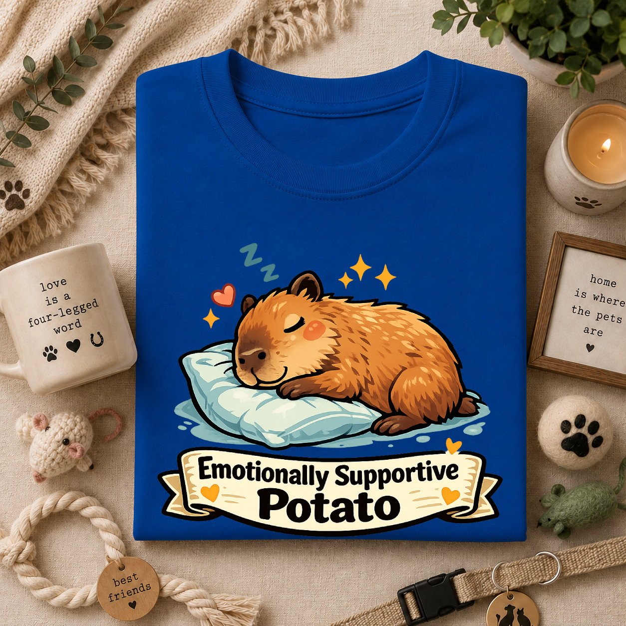 Emotionally Supportive Potato T-Shirt — Cute Sleeping Capybara Design