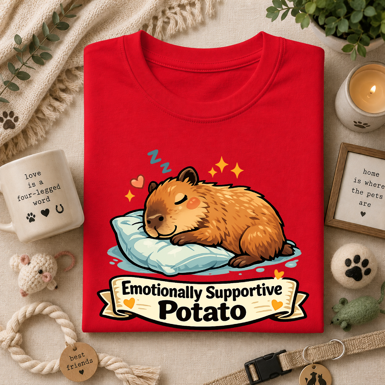 Emotionally Supportive Potato T-Shirt — Cute Sleeping Capybara Design