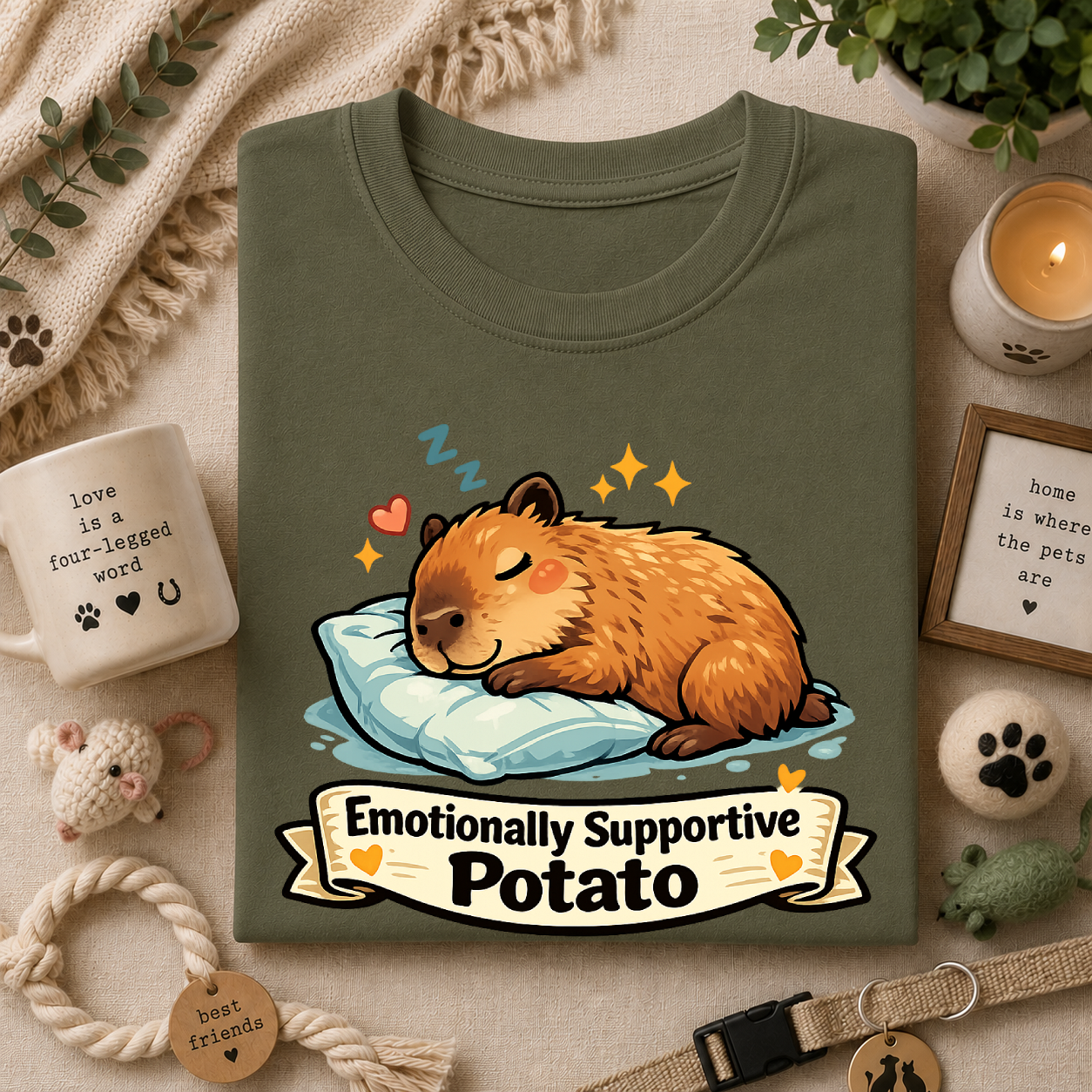 Emotionally Supportive Potato T-Shirt — Cute Sleeping Capybara Design