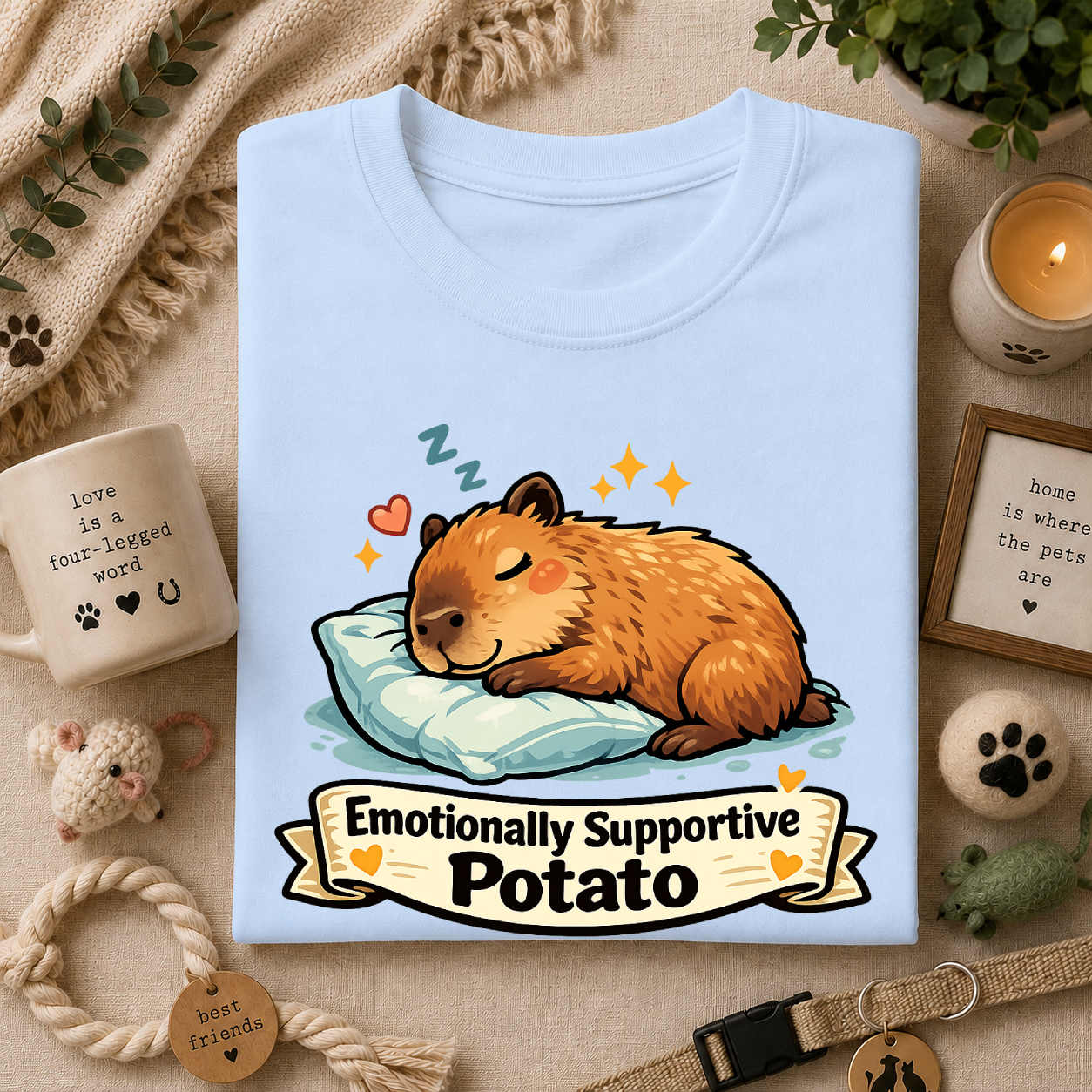 Emotionally Supportive Potato T-Shirt — Cute Sleeping Capybara Design