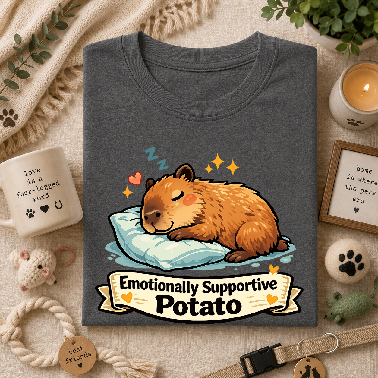 Emotionally Supportive Potato T-Shirt — Cute Sleeping Capybara Design