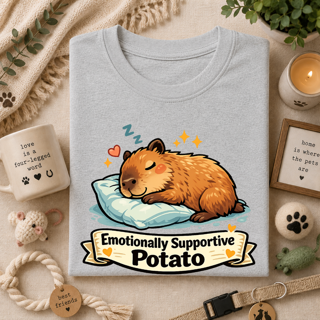 Emotionally Supportive Potato T-Shirt — Cute Sleeping Capybara Design