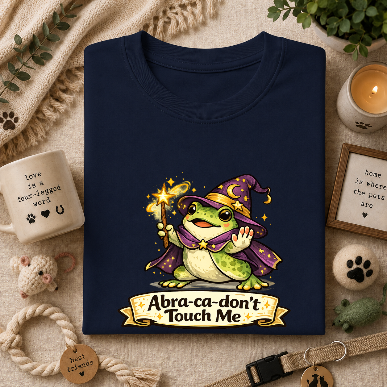 Wizard Frog T‑Shirt — “Abra‑ca‑don’t Touch Me” Cute Magic Tee