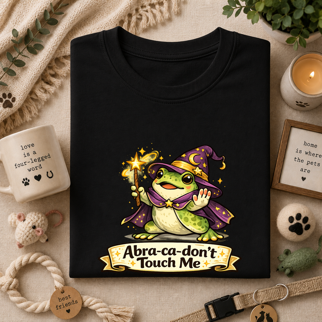 Wizard Frog T‑Shirt — “Abra‑ca‑don’t Touch Me” Cute Magic Tee