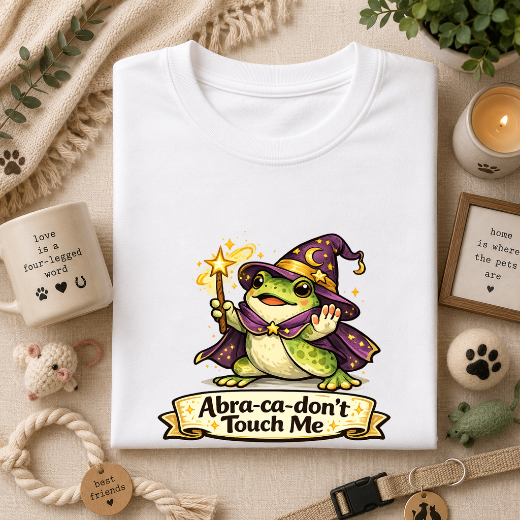 Wizard Frog T‑Shirt — “Abra‑ca‑don’t Touch Me” Cute Magic Tee