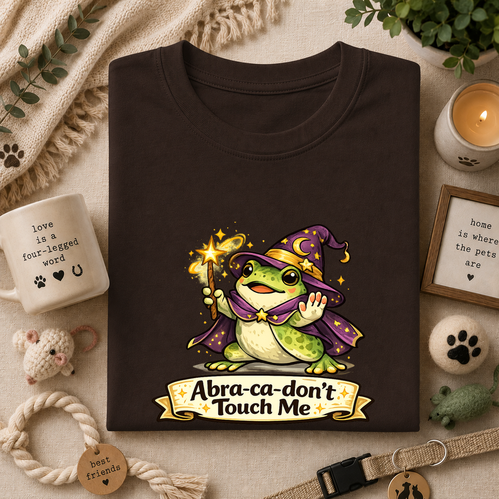 Wizard Frog T‑Shirt — “Abra‑ca‑don’t Touch Me” Cute Magic Tee
