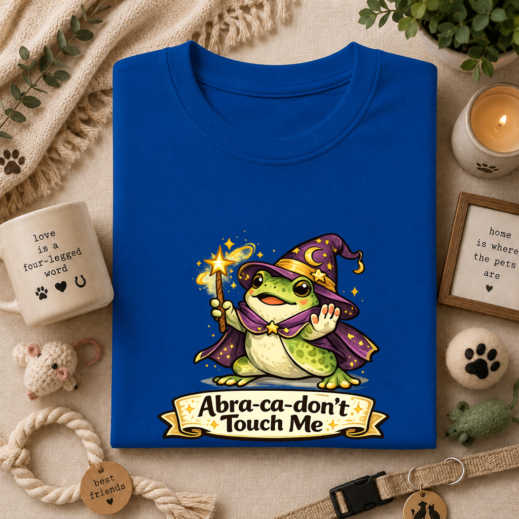 Wizard Frog T‑Shirt — “Abra‑ca‑don’t Touch Me” Cute Magic Tee
